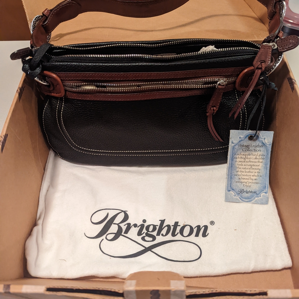 Brighton Black and Brown Shoulder Bag with Structured Design